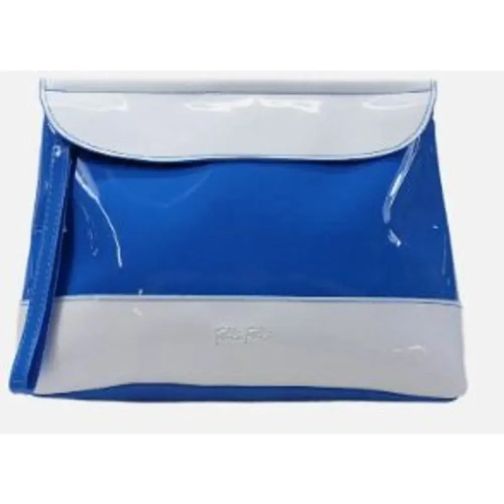 Folli Follie Womens Full Zip Cosmetic Bag Mini Pouch Blue White Colorblock